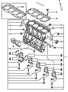  Двигатель Yanmar 4TNV94L-PIKA2, узел -  Блок цилиндров 