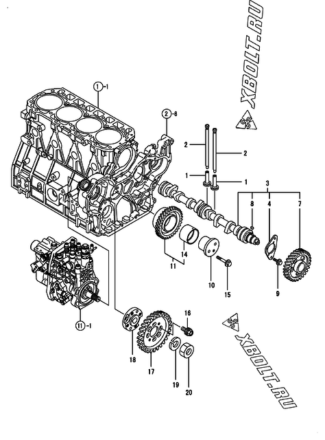  Распредвал и приводная шестерня двигателя Yanmar 4TNV94L-PIKA2