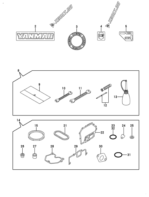  Инструменты, шильды и комплект прокладок двигателя Yanmar L70V6HJ1C9GAYG