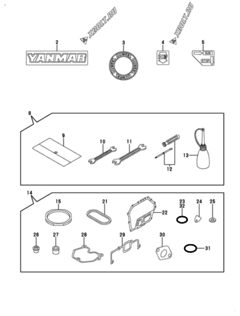  Двигатель Yanmar L70V6HJ1C9GAYG, узел -  Инструменты, шильды и комплект прокладок 