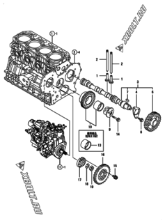  Двигатель Yanmar 4TNV88-BQIK, узел -  Распредвал и приводная шестерня 