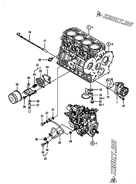  Система смазки двигателя Yanmar 4TNV88-BQIK
