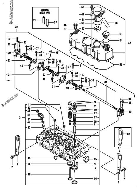  Головка блока цилиндров (ГБЦ) двигателя Yanmar 3TNE84-GHN1