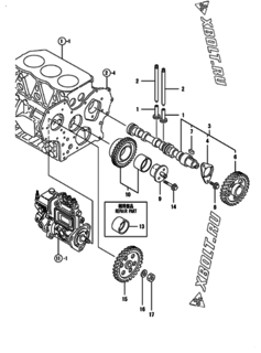 Двигатель Yanmar 3TNE84-GHN1, узел -  Распредвал и приводная шестерня 
