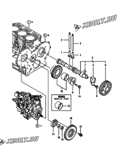  Двигатель Yanmar 3TNV88-BSHB, узел -  Распредвал и приводная шестерня 