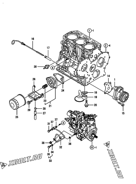  Система смазки двигателя Yanmar 3TNV88-BNHB