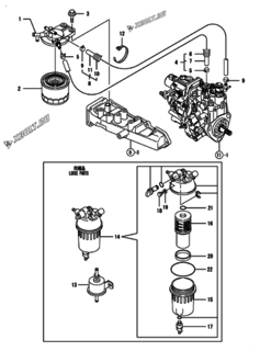  Двигатель Yanmar 3TNV88-BNHB, узел -  Топливопровод 