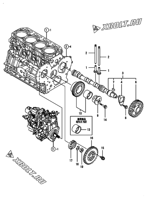  Распредвал и приводная шестерня двигателя Yanmar 4TNV88-BNHB