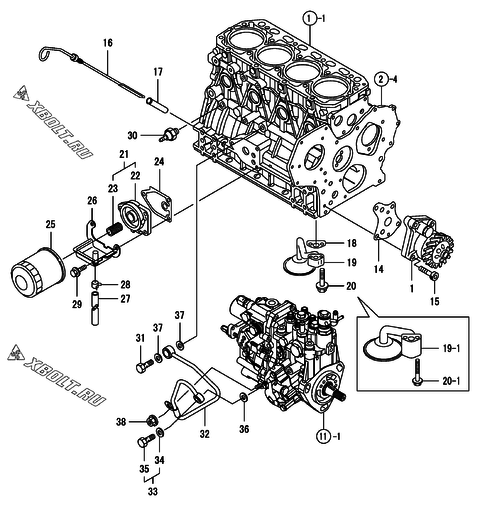  Система смазки двигателя Yanmar 4TNV88-BNHB