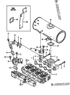  Двигатель Yanmar 4TNV98-EPIKA, узел -  Выпускной коллектор и глушитель 