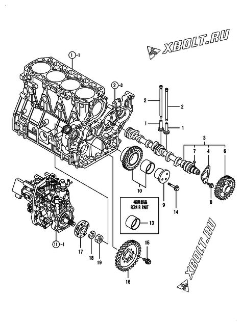  Распредвал и приводная шестерня двигателя Yanmar 4TNV98-ZPIKB