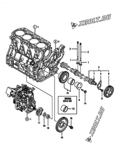  Двигатель Yanmar 4TNV98-ZPIKB, узел -  Распредвал и приводная шестерня 