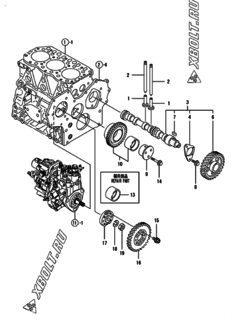  Двигатель Yanmar 3TNV82A-QYB, узел -  Распредвал и приводная шестерня 