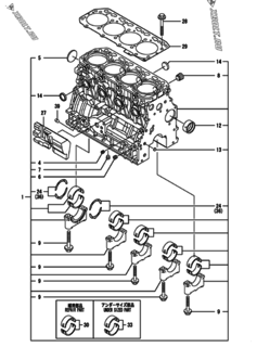  Двигатель Yanmar 4TNV88-SMRE, узел -  Блок цилиндров 