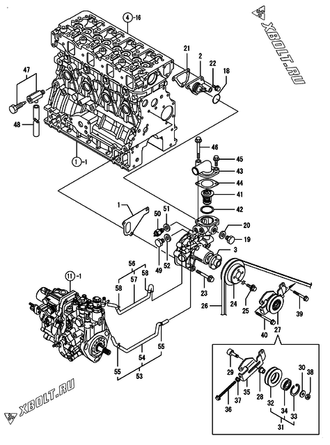  Система водяного охлаждения двигателя Yanmar 4TNV88-SMRE