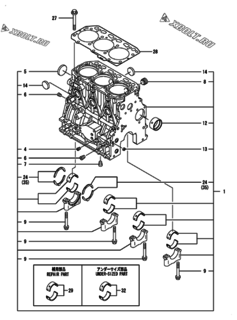  Двигатель Yanmar 3TNV88-BPTS, узел -  Блок цилиндров 