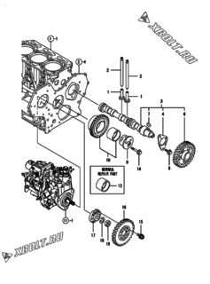  Двигатель Yanmar 3TNV88-BPTS, узел -  Распредвал и приводная шестерня 