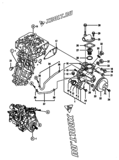  Двигатель Yanmar 3TNV88-BPTS, узел -  Система водяного охлаждения 