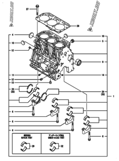  Двигатель Yanmar 3TNV88-BPMB, узел -  Блок цилиндров 