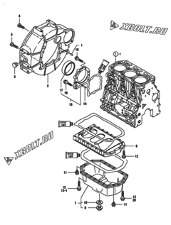  Двигатель Yanmar 3TNV88-BPMB, узел -  Маховик с кожухом и масляным картером 