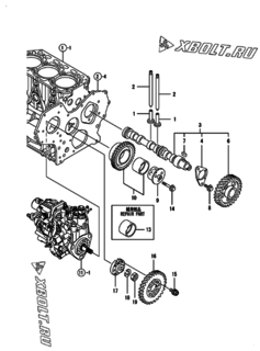  Двигатель Yanmar 3TNV88-BPMB, узел -  Распредвал и приводная шестерня 