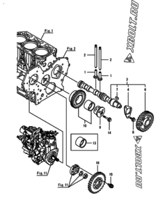  Двигатель Yanmar 3TNV88-BSHBBA, узел -  Распредвал и приводная шестерня 