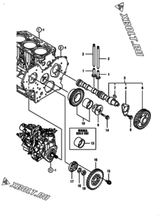  Двигатель Yanmar 3TNV88-BPHB, узел -  Распредвал и приводная шестерня 