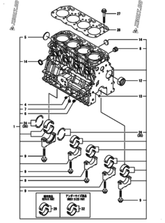  Двигатель Yanmar 4TNV88-BPHB, узел -  Блок цилиндров 