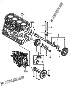  Двигатель Yanmar 4TNV88-BPHB, узел -  Распредвал и приводная шестерня 