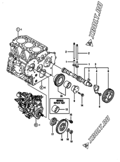  Двигатель Yanmar 3TNV82A-XYBK, узел -  Распредвал и приводная шестерня 
