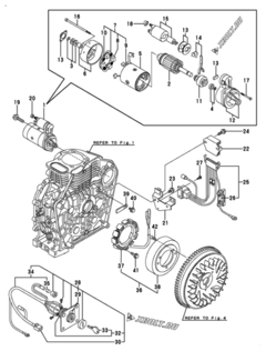  Двигатель Yanmar L100V6-M1, узел -  Стартер и генератор 