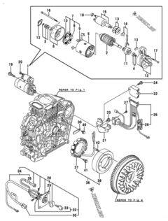  Двигатель Yanmar L100V6-PMA1, узел -  Стартер и генератор 