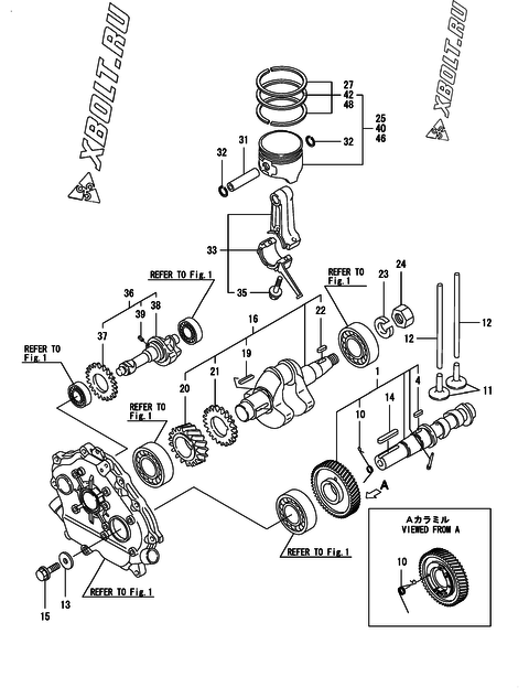  Коленвал, поршень и распредвал двигателя Yanmar GA340ASECMS