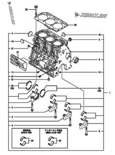  Двигатель Yanmar 3TNV88-SHBB, узел -  Блок цилиндров 
