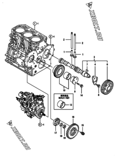  Двигатель Yanmar 3TNV88-SHBB, узел -  Распредвал и приводная шестерня 