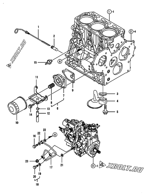  Система смазки двигателя Yanmar 3TNV88-SHBB