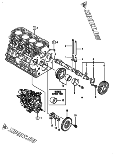  Двигатель Yanmar 4TNV88-PHB, узел -  Распредвал и приводная шестерня 
