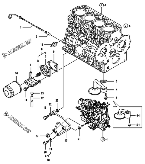  Система смазки двигателя Yanmar 4TNV88-PHB
