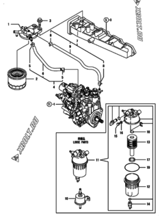  Двигатель Yanmar 4TNV88-PHB, узел -  Топливопровод 