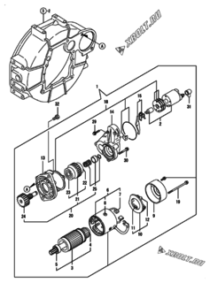  Двигатель Yanmar 4TNV88-PHB, узел -  Стартер 