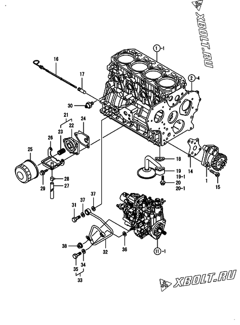  Система смазки двигателя Yanmar 4TNV88-BPIKB