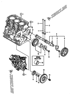  Двигатель Yanmar 3TNV88-BN6ZA, узел -  Распредвал и приводная шестерня 