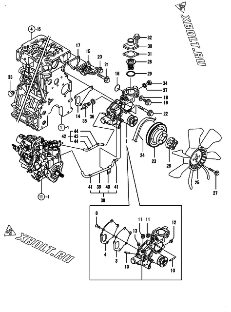  Система водяного охлаждения двигателя Yanmar 3TNV88-BN6ZA