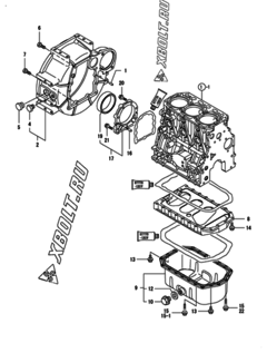  Двигатель Yanmar 3TNV88-BDDC, узел -  Маховик с кожухом и масляным картером 