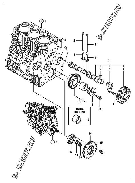  Распредвал и приводная шестерня двигателя Yanmar 3TNV88-BDDC