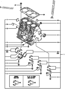  Двигатель Yanmar 3TNV88-BD6YA, узел -  Блок цилиндров 