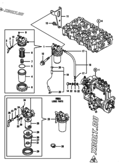  Двигатель Yanmar 3TNV76-XDUFU, узел -  Топливопровод 