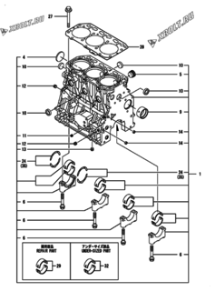  Двигатель Yanmar 3TNV88-BNHBB, узел -  Блок цилиндров 