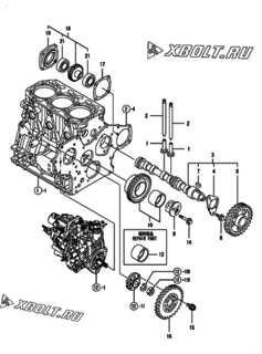  Двигатель Yanmar 3TNV88-BNHBB, узел -  Распредвал и приводная шестерня 