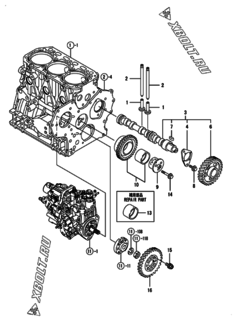  Двигатель Yanmar 3TNV88-BQIKB, узел -  Распредвал и приводная шестерня 